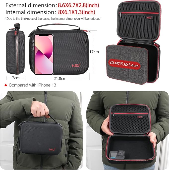HSU Middle Protective Carrying Case for GoPro Hero | 13, 12, 11, 10, 9, 8, 7, 6, 5 Black and Accessories, Compact and Safe Action Camera Travel Storage Solution for Adventurers - Image 2