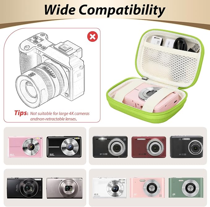 Digital Camera Case for KODAK PIXPRO FZ55/FZ45, Case Only, Green | Fits CAMKORY DC403 and Canon PowerShot ELPH 360 HS Compact Digital Cameras, Small Hard Shell Camera Pouch with Mesh Pocket - Image 3