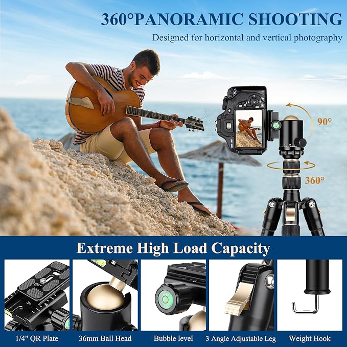 77" Aluminum Camera Tripods & Monopods, Victiv Compact Travel Tripod for Camera DSLR, Spotting Scope,Telescope, Binoculars, Porfessional Heavy Duty Camera Tripod Stand for Photography Video Recording - Image 2
