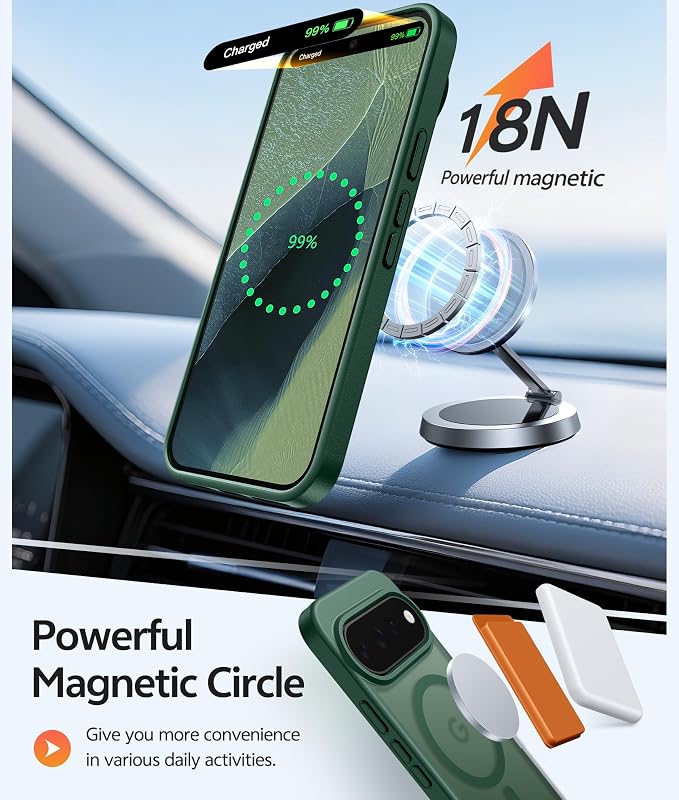 FNTCASE for Google Pixel 11 Pro Case / Pixel 11 Case, with Screen Protector | Fit for Magsafe, Translucent Matte, 14FT Military Grade Drop Protection, Shockproof Protective Phone Cover, Green - Image 3