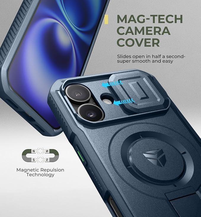 Dexnor for iPhone 16 Case with Slide Camera Cover & Adjustable Kickstand, Rugged Shockproof Bumper Cases Heavy-Duty Magnetic Protective Cover,Navy Blue - Image 4