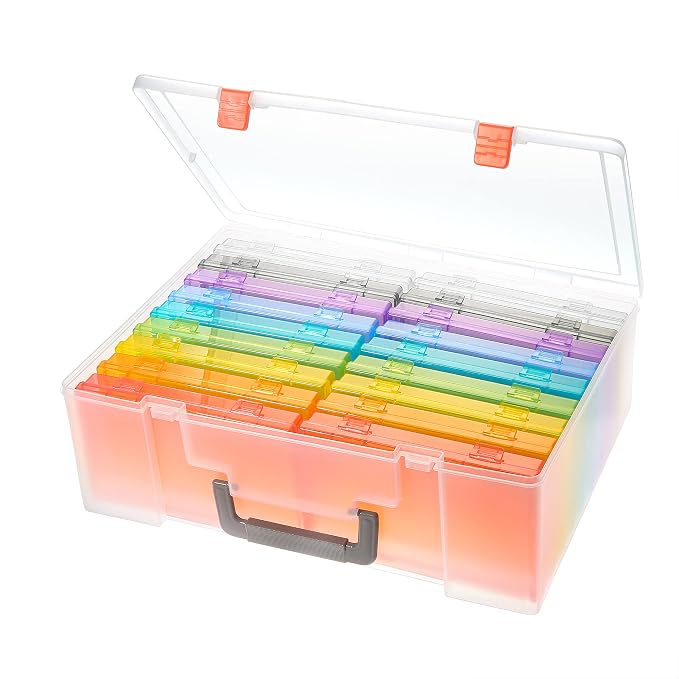 Photo Storage Box 4x6, 18 Inner Photo Case Large Photo Organizer Acid-Free Photo Box Storage Photo Keeper Photo Storage Case, Plastic Craft Storage Box for Photo Stickers Stamps Seeds (9 Colors) by Gbivbe
