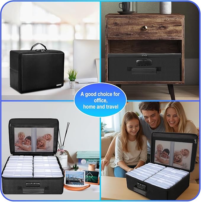 ENGPOW Fireproof Photo Storage Box with 16 Inner 4" x 6" Photo Case(Clear),Photo Box Organizer with Lock,Collapsible Portable Photo Storage Containers with Handle for Photos,Picture,Valuables - Image 7