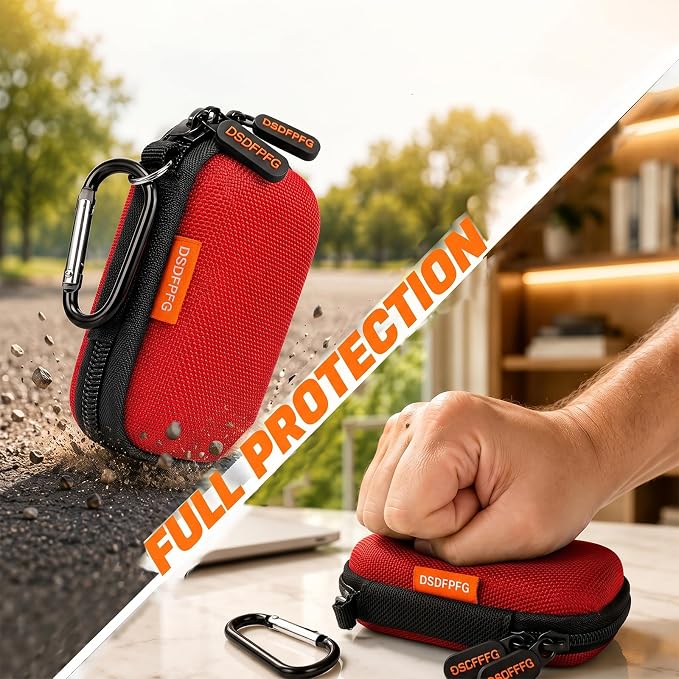 Mini Small Hard Shell Earbud Case, Red Rectangle Carrying Zipper IEMs Pouch | for Apple Airpods, Earpods, Samsung Galaxy Buds, Wired Wireless Earbuds, Earplugs, In Ear Monitor, USB Cable, Flash Drive - Image 5