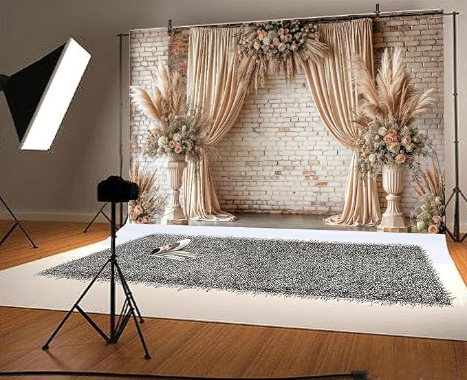 20X10ft Boho Floral Wedding Backdrop Vintage Flowers Brick Wall Background Photography Backdrops for Parties Wedding, Girls Birthday Princess Weeding Bridal Shower Floral Anniversary Ceremony Decor - Image 6