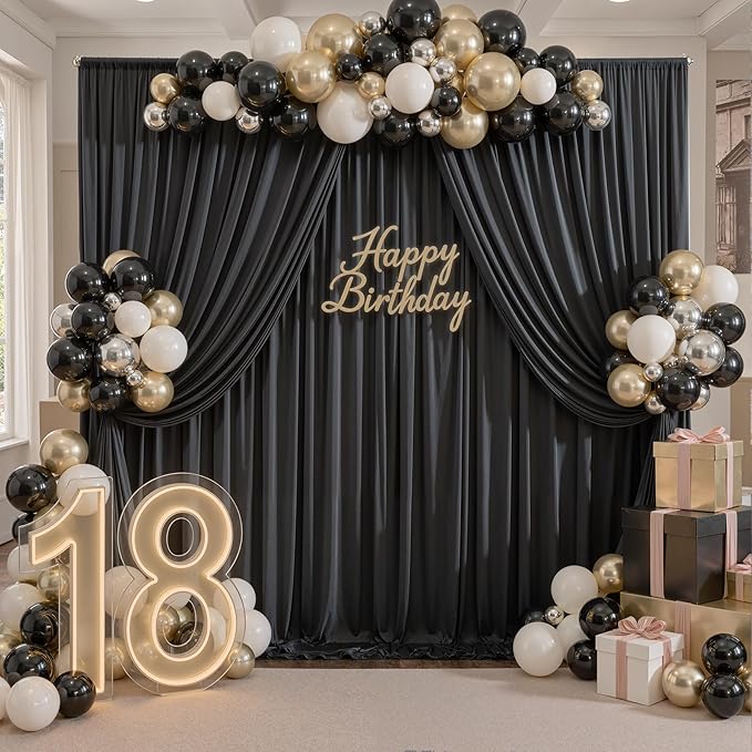 Wrinkle Free Black Backdrop Curtains for Parties, Polyester Photo Backdrop Drapes 2 Panels 5x8ft for Weddings Birthday Photography Background Parties Halloween Decor, 10ft x 8ft - Image 8
