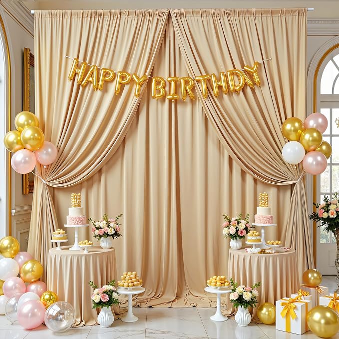 50x12 ft Champagne Backdrop Curtains for Weddings, Birthdays and Photos | 10 Panels 5x12 ft, Wrinkle-Free Polyester Drapes, Washable, Ironable, 4 in Rod Pocket for Baby Showers Photography Background - Image 6