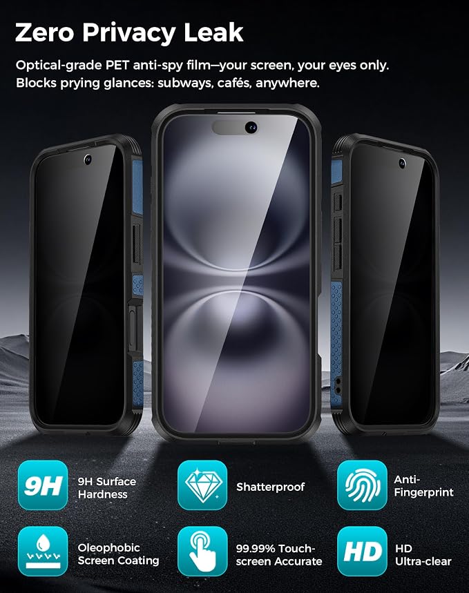 Goton 3 in 1 for iPhone 16 Plus Case with Privacy Screen Protector Blue | Glass Camera Lens Protector,Compatible for MagSafe,Invisible Kickstand, Shockproof Phone Cover for iPhone16 Plus - Image 5