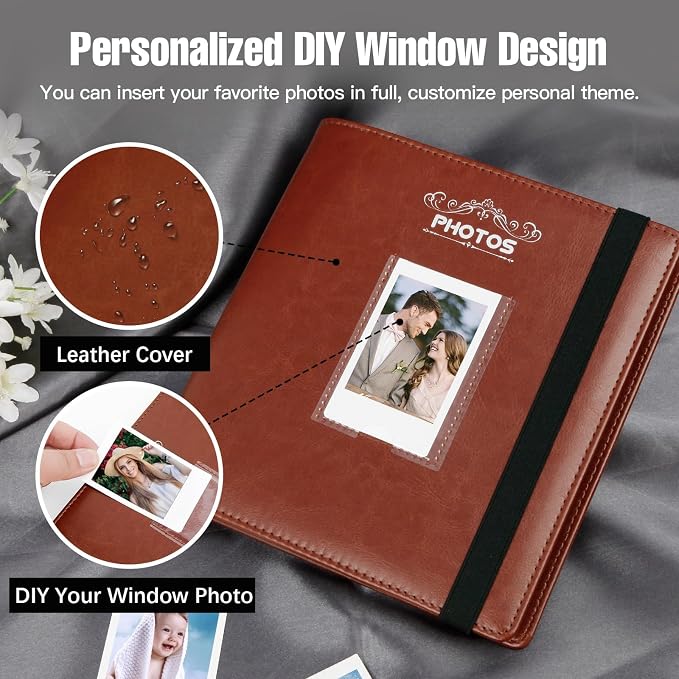 Veicevol 288-Pocket 2x3 Photo Album for Instax Mini and Polaroid, Brown | PU Leather Cover Keeps, Fits Instax Mini and Polaroid 2x3 Photos, Protects Travel, Wedding and Family Memories - Image 6