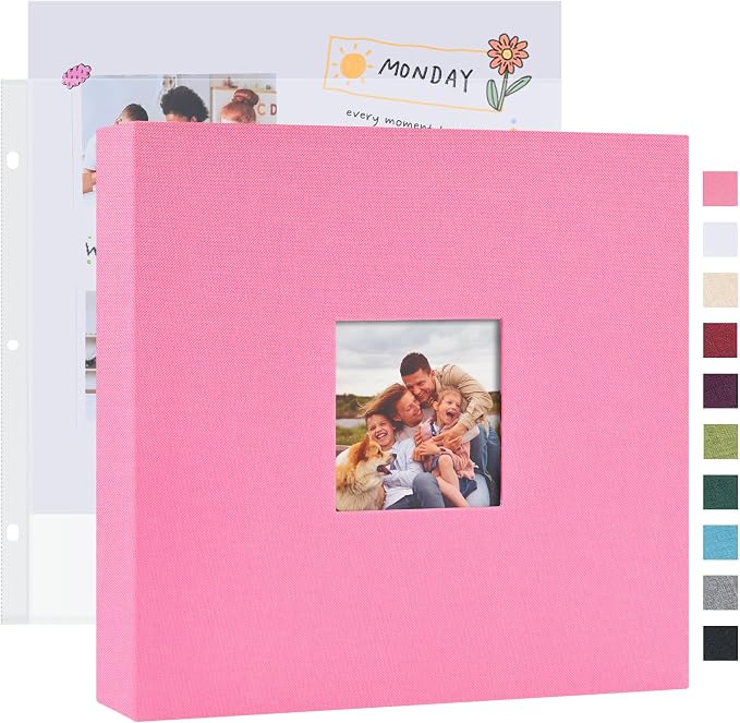 Mublalbum 12x12 Inch 3 Ring DIY Scrapbook Photo Album 40 Pages, Pink | 3 Ring Binder Scrapbook, Linen Cover, 20 Plastic Sleeves 40 Pages, Memory Book for Wedding, Baby, Family, DIY Projects by Mublalbum