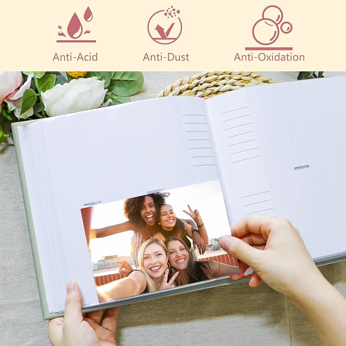 Holoary Photo Album 4x6 200 Photos, 200 Pockets 4”x6” Picture Album, Linen Fabric Cover Big Picture Book for Photos with Writing Area, 4x6 Photo Albums for Family Weddings Travel Memories(Sage) - Image 5