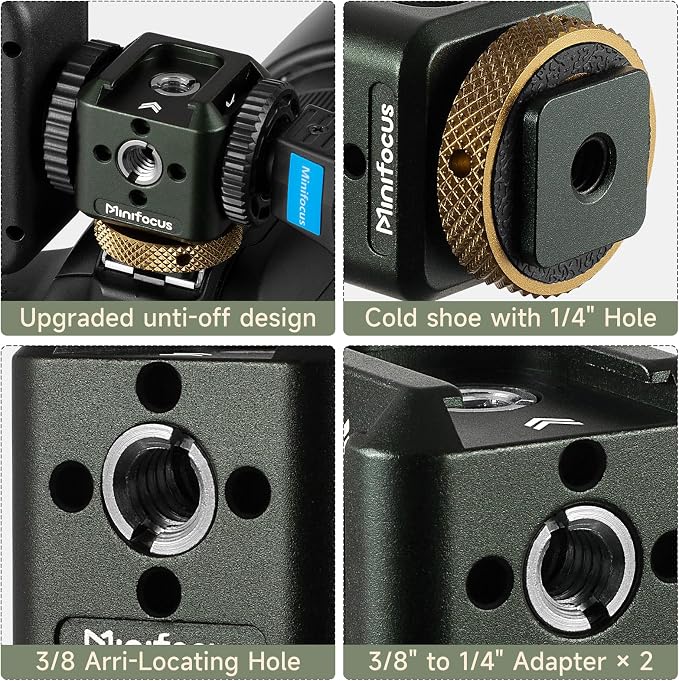 Camera Hot Shoe Extension Bracket Cold Shoe Mounts Adapter(Dark Green) | Aluminum Shoe Mount Holder with 1/4''&3/8'' Thread Hole and Arri-locating Hole, For Microphone LED Video Light - Image 4