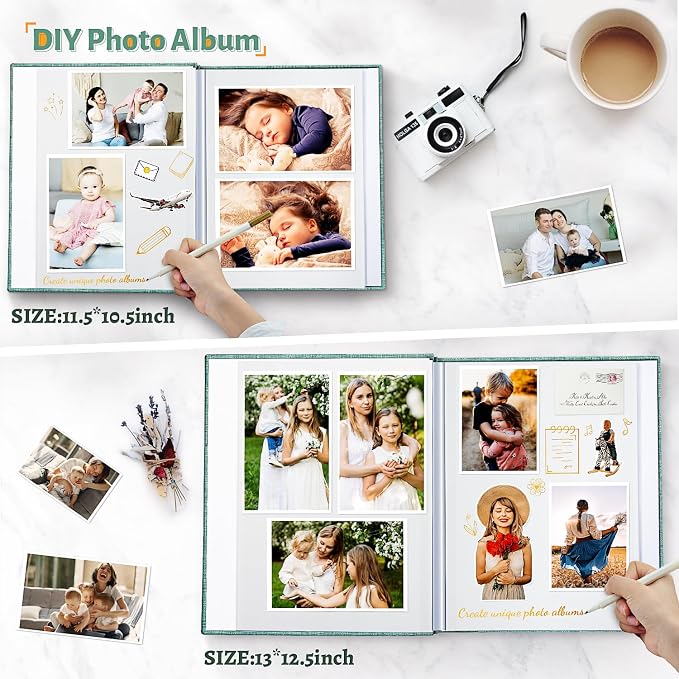 Artfeel Photo Album Self Adhesive Scrapbook,60 Pages Large Photo Book for 4x6,5x7,8x10 Pictures,DIY Album for Baby Wedding Family Travel Birthday,with Metallic Pen and Scraper - Image 3