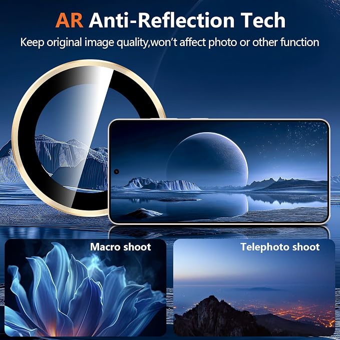 for Samsung Galaxy S26 Ultra Camera Lens Protector, Individual Metal Ring Tempered Glass Lens Cover, [Strong Adsorption] Scratch Resistant Ultra-Thin HD Clear Lens Cover, 1 Set-Gold Ring - Image 3
