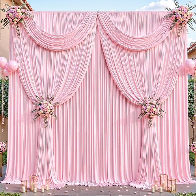 16ftx10ft Wrinkle Free Pink Backdrop Curtain - 10 Feet Photography Backdrop Drapes, Silky Polyester Back Drop Cloth for Wedding Baby Shower Balloon Arch Background - Image 7