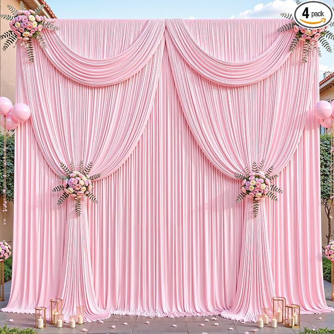 24ftx10ft Wrinkle Free Pink Backdrop Curtain - 10 Feet Photography Backdrop Drapes, Silky Polyester Back Drop Cloth for Wedding Baby Shower Balloon Arch Background by Unknown