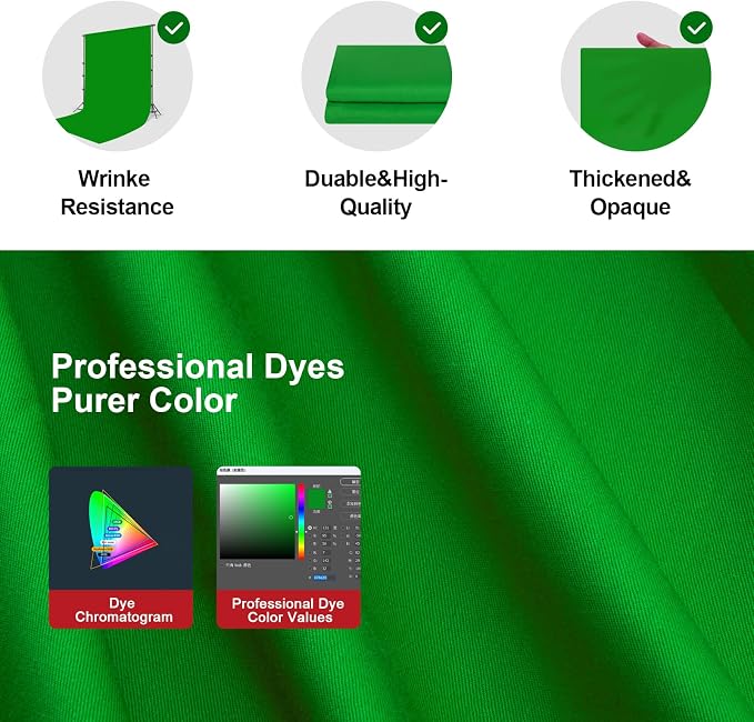BEIYANG 10 Ft x 12 Ft Photography Backdrop Green Screen, Green Background Non-Reflective Fabric Wrinkle Resistance，Photo Background for Photo Studio Video Film Shooting Props - Image 5