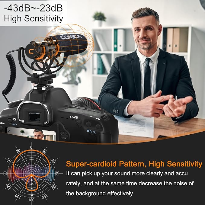 COMICA VM20 Professional Shotgun Microphone for iPhones, Androids, Cameras | Super Cardioid, 60H Working Time, OLED Display, 75/150HZ Low Cut Filters, Video Mic for Vlogging Film Interview Video Record - Image 5