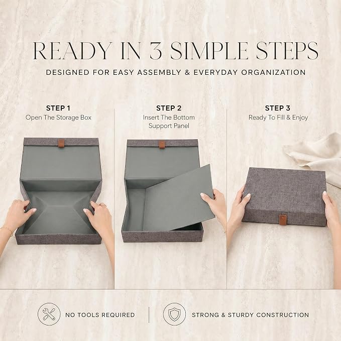 ZICOTO Decorative Photo Storage Boxes with Lids - Set of 2 Linen Organizers | Beautiful Boxes Safely Store Your Pictures, Documents, Scrapbooking Supplies, Keepsakes and Other Memories in Style - Image 4