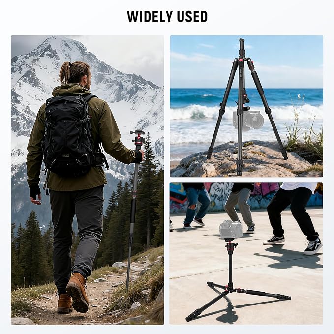 NEEWER Basics Carbon Fiber Travel Tripod Monopod, 64" Compact Lightweight Portable Camera Cell Phone Holder Stand Compatible with iPhone Video Recording, Arca Type Ball Head, Max Load 13.2 lbs, TP17B - Image 7