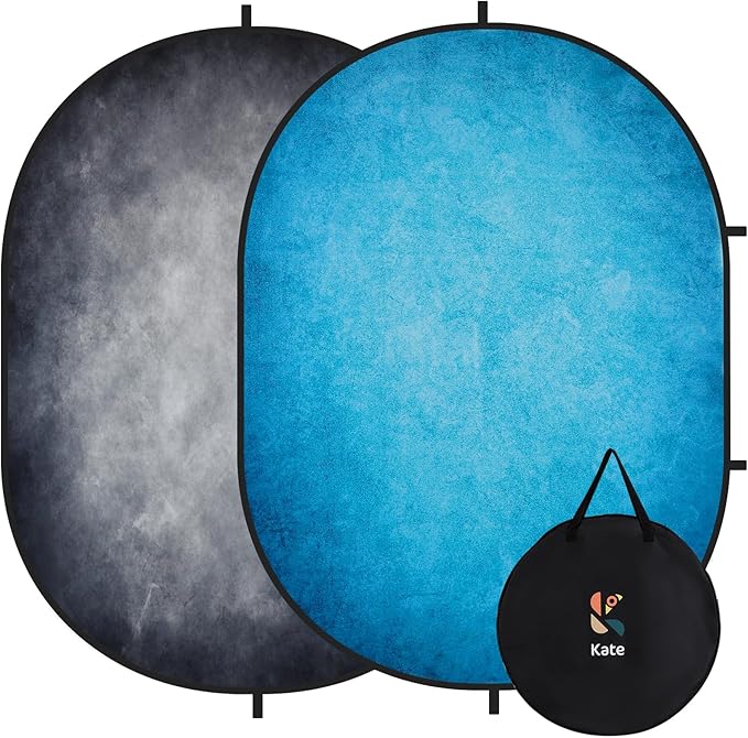 Kate Collapsible Backdrop Blue and Gray self Tape Auditions Backdorp 141 | Collapsible Backdorp 5'x6.5' Blue Gray Microfiber Backdorps for Self-Tape, Professional Video Conferencing by KateBackdropforPhotography