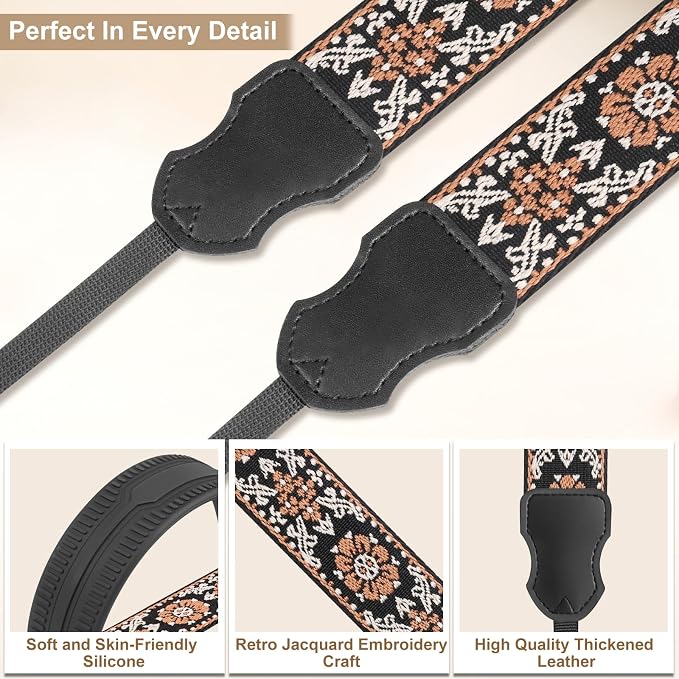 FIEIL Neck Strap Silicone Camera Straps - Padded Camera Strap, 1.5" Wide Adjustable Nylon Shoulder Strap - Compatible with Canon, Nikon, Sony, and More DSLR and Mirrorless Cameras (Yellow Flower) - Image 5