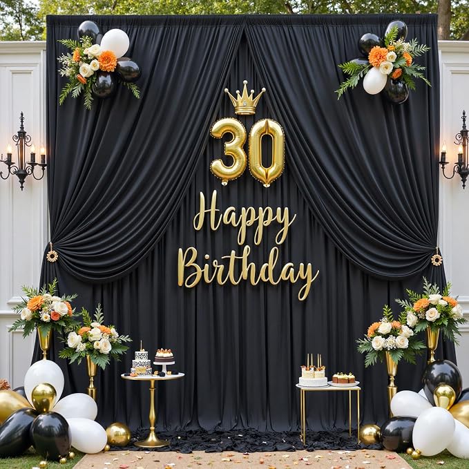 30ftx10ft Wrinkle Free Black Backdrop Curtain for Parties, 6 Panels 5x10ft Silky Polyester Photo Backdrop Drapes Back Drop Cloth Drapery for Wedding Birthday Photography Background - Image 7