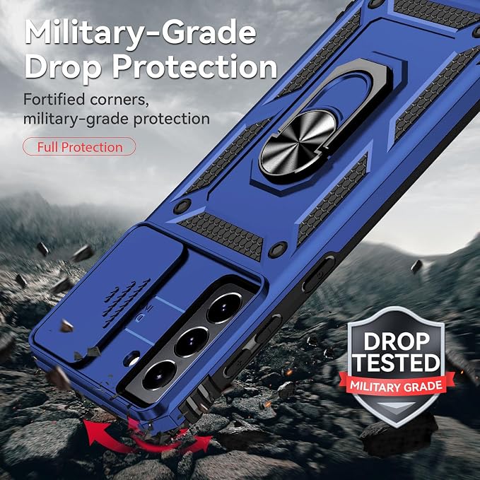 HNHYGETE for Galaxy S21 Case with Screen Protector: [Military Grade 20ft. Drop Tested] Ring Shockproof Protective Phone Case for - Samsung Galaxy S21 (Blue) - Image 3