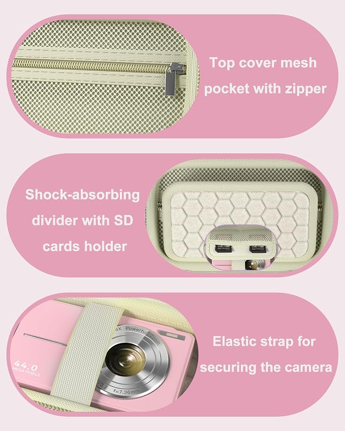 ProCase Digital Camera Case for KODAK Pixpro, Compact Travel Bag -Lightpink | Vlogging Camera for CAMKORY/Lecran/Lecnippy/Froitx/aycy/FJFJOPK/KODAK PIXPRO FZ55/FZ45 4K, Mesh Pocket for Batteries, SD Card - Image 4