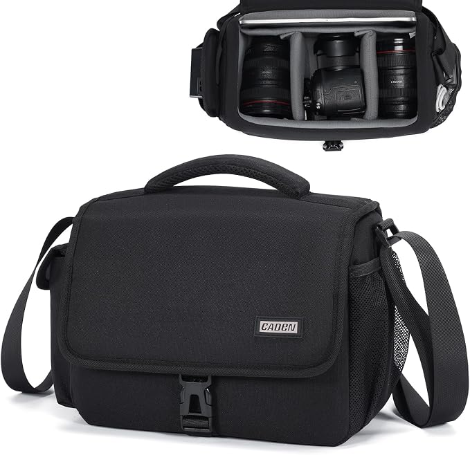 CADeN Camera Bag Case Shoulder Crossbody Bag Compatible for Nikon, Canon, Sony, DSLR SLR Mirrorless Cameras and Lenses (1.0 Black, Large) by CADeN