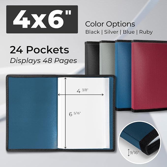 Dunwell 4x6 Photo Album & Art Portfolio Book, 48 Pages, Blue 2-Pack | Displays 48 Pages, 24 Clear Sleeves, Black Mounting Paper, Organizer for 4x6 Photos - Image 2
