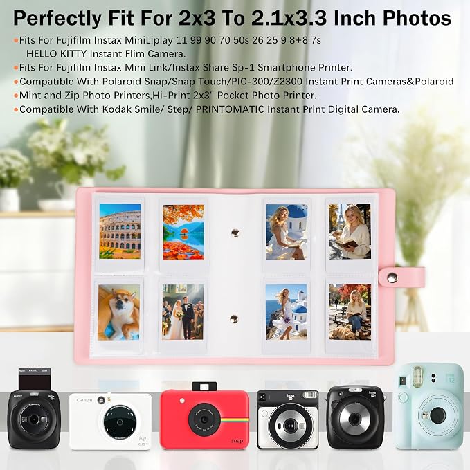 320 Pockets 2x3 Inch Photo Album for Polaroid & Instax Mini Pictures, Pink | PU Leather Cover, Gift Box Packaging, Acid-Free Pages, With Snap Closure, Securely Hold all Your Precious Instant Snapshots - Image 3