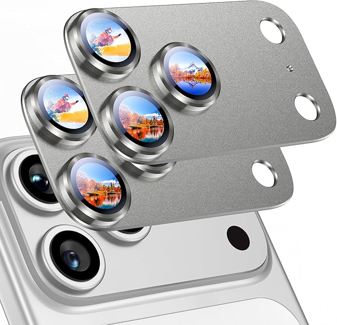 Uyiton for iPhone 17 Pro Camera Lens Protector, Metal Frame Glass Cover | Not Easy to Break, Strong Adsorption, Case-Friendly, Metal 9H Sapphire Glass Rear Camera Cover, Natural Titanium, 2 Pack by Uyiton