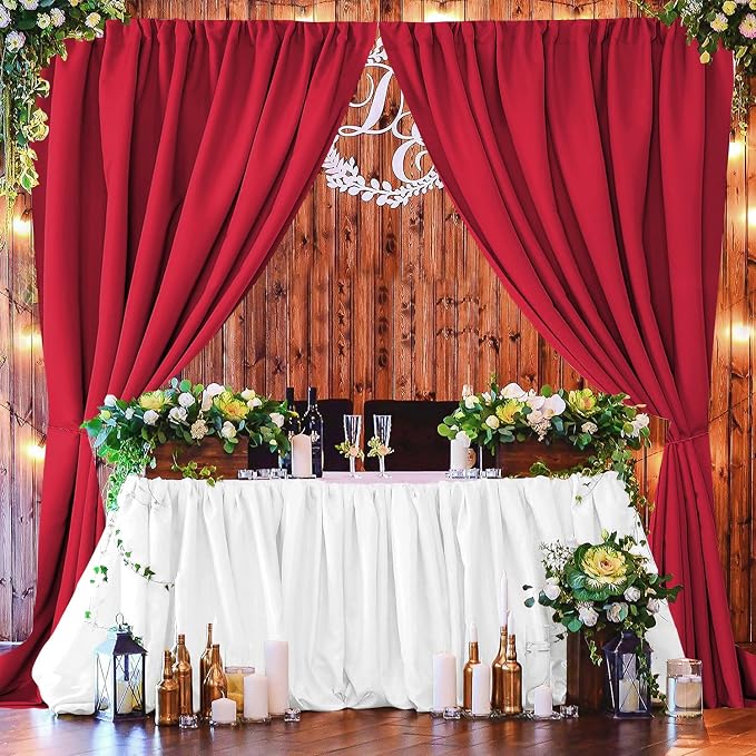 Joydeco Red Christmas Backdrop Curtain for Parties, Wrinkle Free Red Christmas Curtains Photo Backdrop for Wedding Decor, Birthday Party Graduation Baby Shower Photography Drapes(5ft x 7ft, 2 Panels) - Image 2