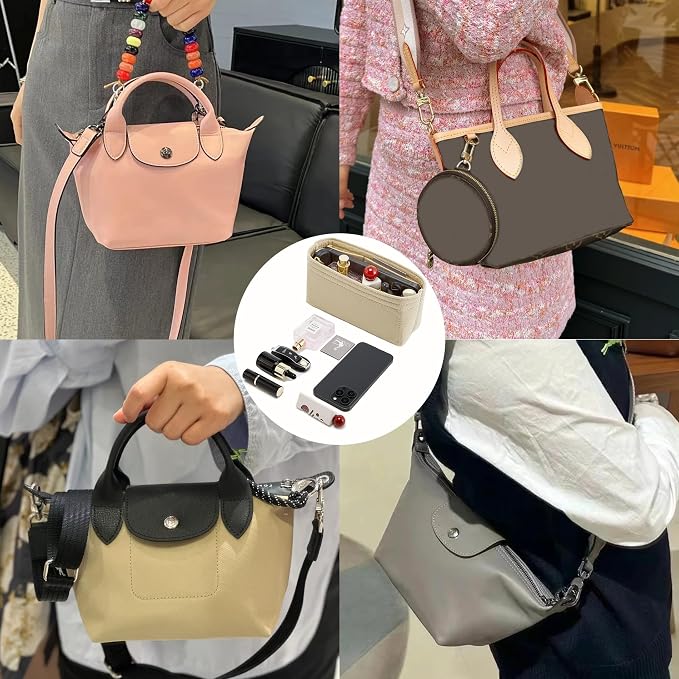 Doxo Small Purse Organizer Insert for Handbags, Felt Neverfull BB Organizer Insert,Mini Tote Bag Organizer with Zipper Pocket, Fit Neverfull BB Longchamp Xtra Energy S and More, Beige-XS - Image 7