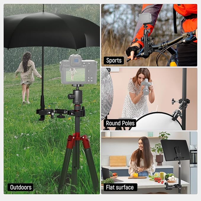 NEEWER Double Super Clamp with Magic Arm, Cleaning Cloth, Umbrella Camera Pole Clamp Mount for Desk Photo Studio Light Stand, Reflector, Scrim, Cross Bar, Motorcycle, Photography Accessories, UA036 - Image 6