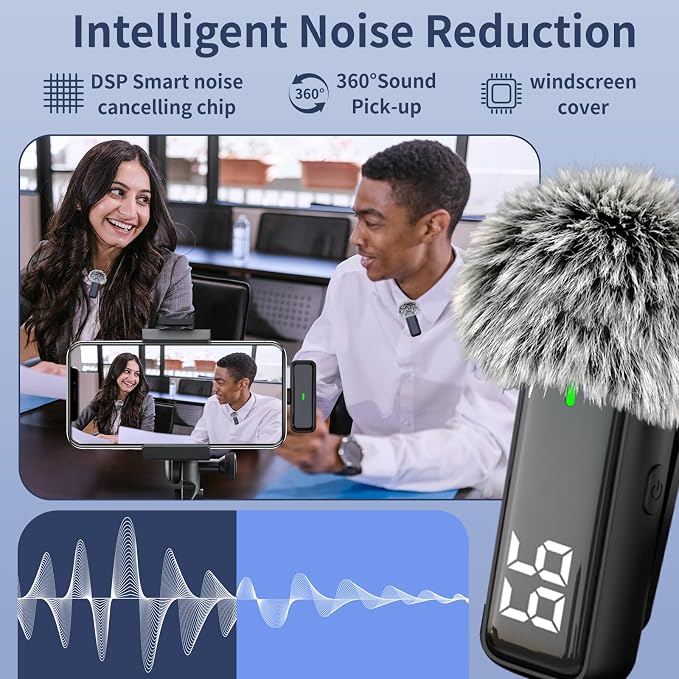 Wireless Lavalier Microphone for iPhone 14/13/12/11, Clip On Microphone | 24H Battery Life with Charging Case, 70FT, Noise Canceling Lav Mic for Video Recording Vlogging, YouTube, Interview - Image 2