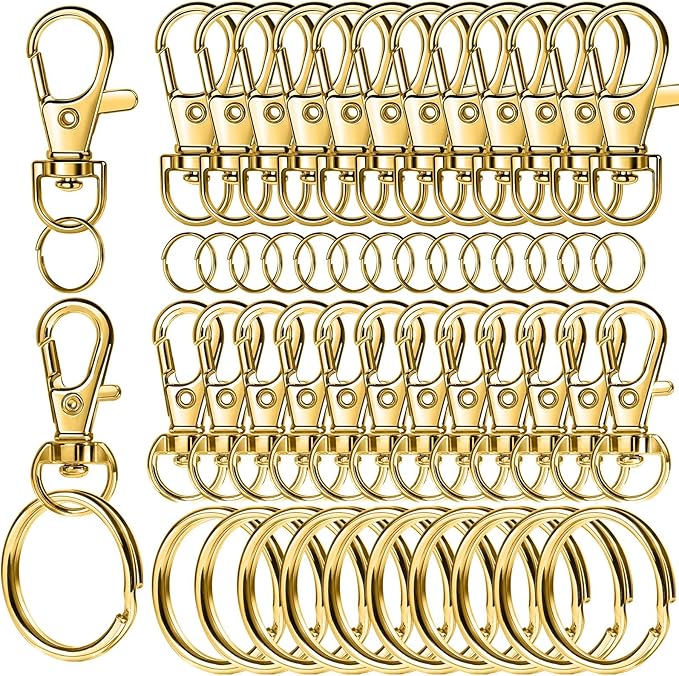 LEOBRO 60 PCS Swivel Snap Hooks and Key Rings, Keychain Clips and Key Chain Rings, Lobster Claw Clasps for Key Chains, Jewelry, Crafts, Gold by LEOBRO