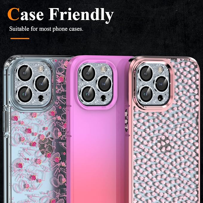 YWXTW for iPhone 13 Pro/iPhone 13 Pro Max Camera Lens Protector, [4TH Gen New Bling Design] Glitter Shiny Diamond Metal Ring Tempered Glass Back Camera Screen Protector Lens Cover - Image 5