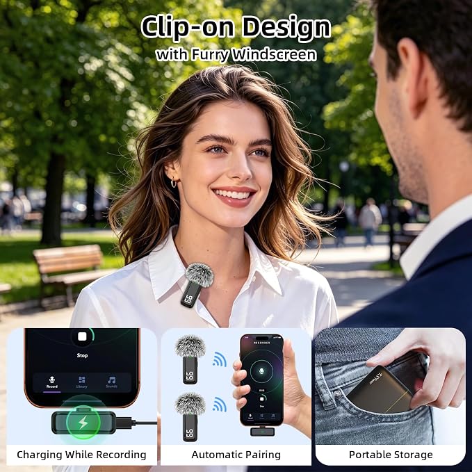 Wireless Microphone for iPhone Android Phone, USB C Mini Clip on Mic | Noise Canceling, 24H Battery Life with Charging Case, 70Ft Range, Lavalier Mic for Content Creators Video Recording Vlogging - Image 8