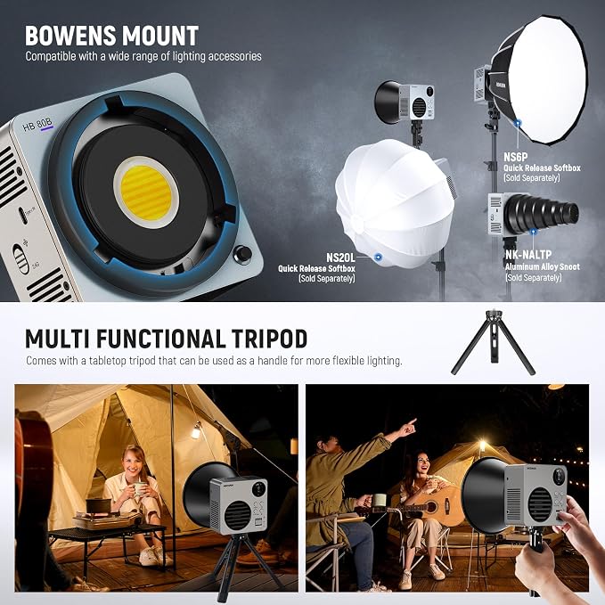 NEEWER 80W LED Video Light with 72Wh Battery/100W PD Fast Charging APP/2.4G Control Portable Bi Color Mini COB Studio Continuous Output Lighting 26500lx/1m 2700-6500K Dimmable CRI95+ 13 Scenes, HB80B - Image 8