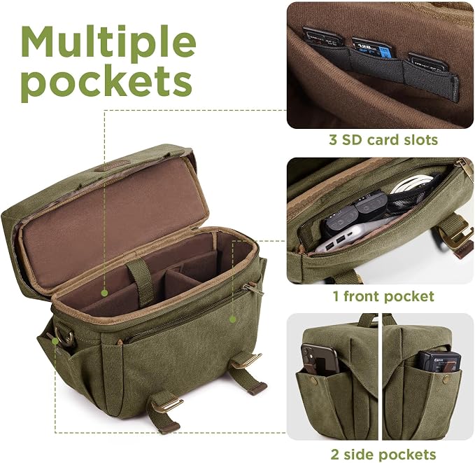 SMRITI Canvas DSLR Camera Bag, Camera Messenger Bag for Photographers,Travel Waterproof Shoulder Camera Case for Men Women (Green) - Image 3