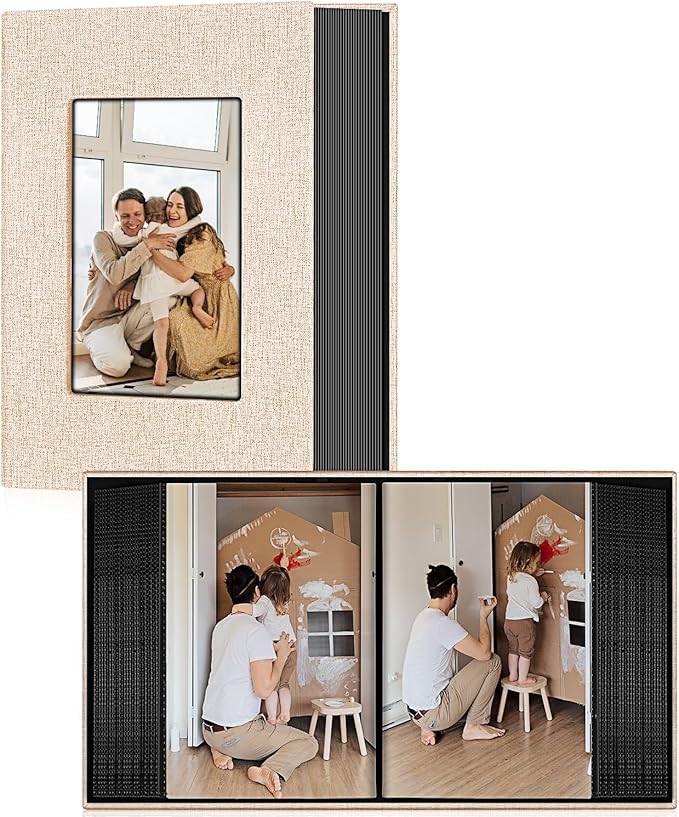 Ejblfe Photo Album 4x6,Linen Cover Slide-in Photo Album Book Can Holds 100 4x6 Photos with 50 Black Sheets for Family,Wedding,Baby and Holiday Pictures (Beige) by EJBLFEPremiumPhotoAlbums