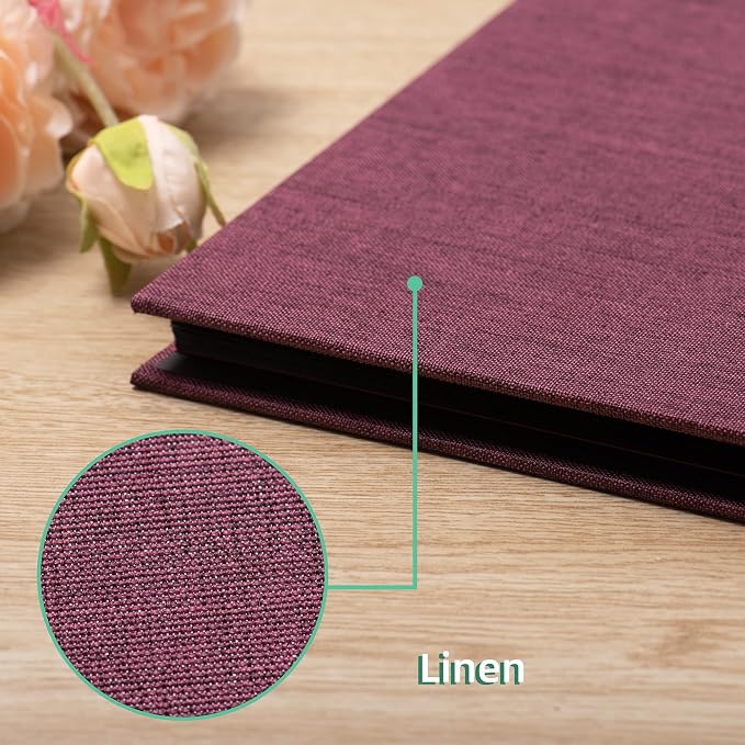 Photo Album Self Adhesive Scrapbook 3x5 4x6 5x7 6x8 Magnetic Album DIY Scrap Book 11x10.6 Inch 40 Black Sticky Pages Linen Cover DIY Photo Album(Purple) - Image 4