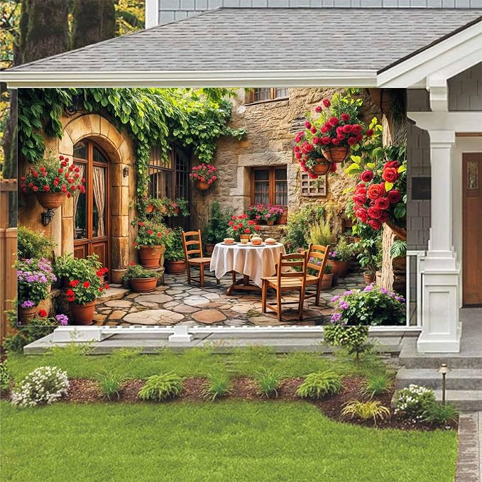 6X4ft Italian Theme Backdrop Italy Town Street Backdrop for Photography, Europe Village Town Landscape Photography Background Garden Tea Party Barnner Photo Studio Props, Color-5 - Image 2