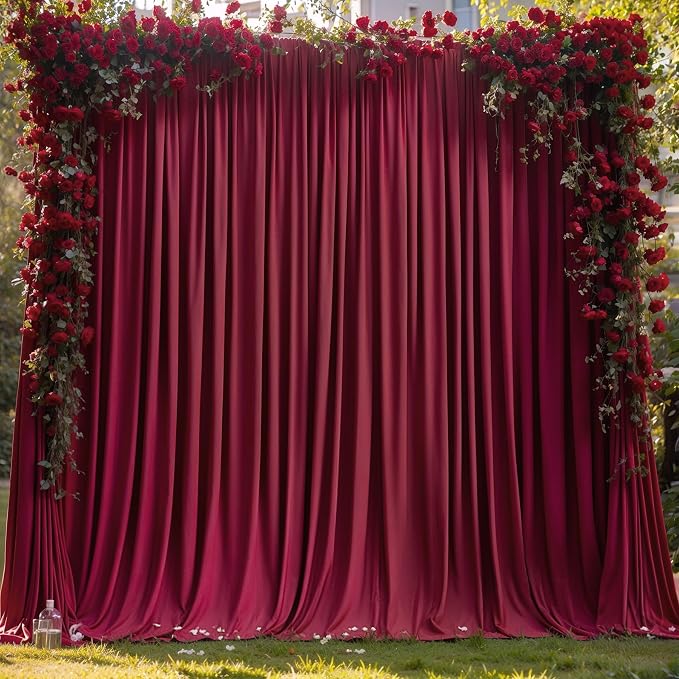 Burgundy Backdrop Curtains 4 Panels - Wrinkle-Free Polyester Photography Drapes for Baby Shower & Birthday Party - 16 X10FT - Image 8