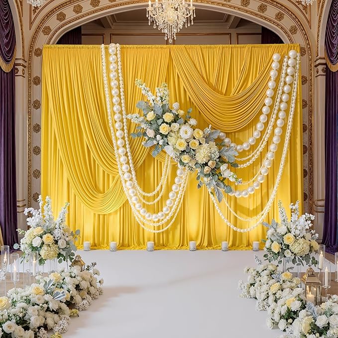 40ftx10ft Wrinkle Free Yellow Backdrop Curtains for Parties, Thick Fabric Lemon Photo Backdrop Drapes 8 Panels 5x10ft for Weddings Birthday Photography Background Curtains - Image 3