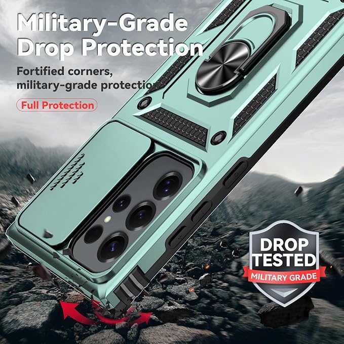 HNHYGETE for Samsung Galaxy S25 Ultra Case with Screen Protector: [Military Grade 20ft. Drop Tested] Slide Camera Cover Ring Shockproof Protective Phone Case for - Galaxy S25 Ultra (Dark Green) - Image 3