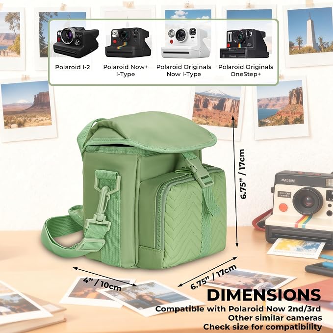 Camera Case for Polaroid Now 3rd/2nd Gen with Photo Display Window | Instant Camera Sling Bag with Clear Display Window, ilted Front Pocket, 8mm Padding, Top Handle and Adjustable Strap, Green - Image 6