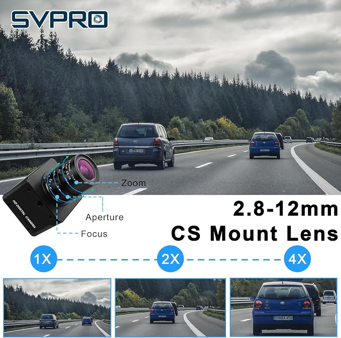 SVPRO USB 3.0 Global Shutter Camera, 1200P 120fps, 720P 200fps High-Speed Camera for Golf Swings, 2.8-12mm Manual Zoom Lens, Plug-and-Play UVC Webcam for Windows Mac Linux Android - Image 6